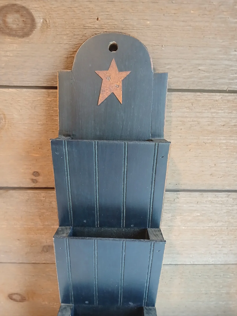 Vintage Wooden Mail & Key Organizer 3 Tier Pocket Farmhouse Country Entryway